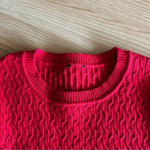 Women’s Pointelle Red Knit Cropped Sweater Top Small - Picture 2 of 7
